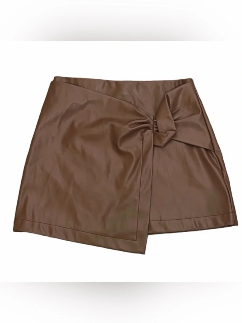 Princess Polly Brown Faux Leather Wrap Mini Skirt with Side Knot - Picture 2 of 12